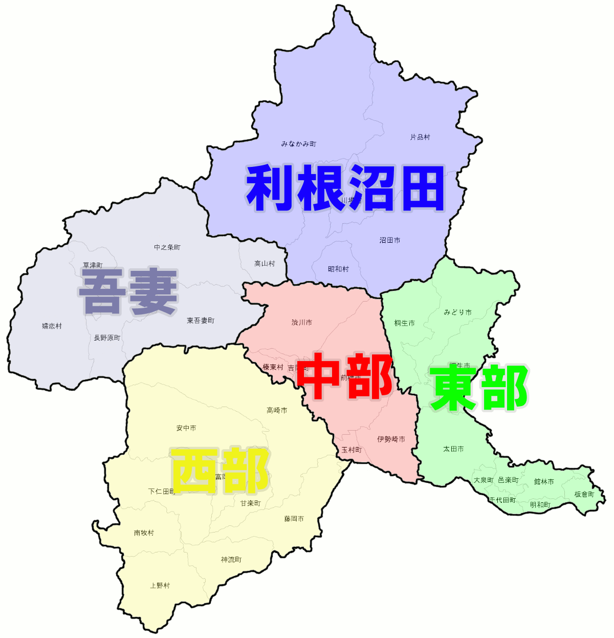 気象庁による群馬県地域区分の地図
